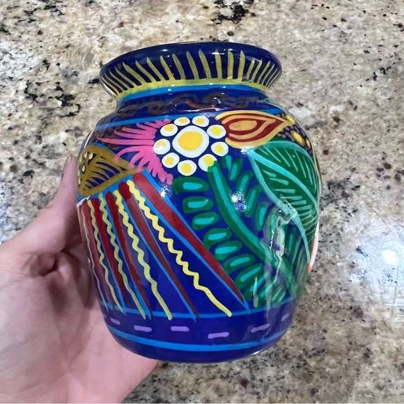 Neon Vintage Handmade Hand Painted Vase from Mexico - Picture 2 of 9